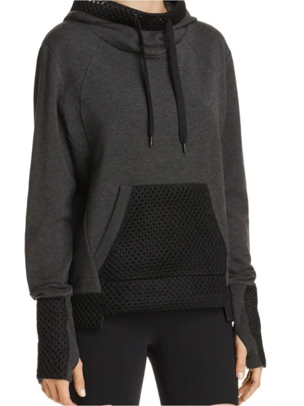 Alo Eclipse Long Sleeve Mesh Detail Hoodie size Medium Charcoal/Black